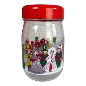 Vintage Christmas Carolers Glass Jar With Red Plastic Lid 1Liter